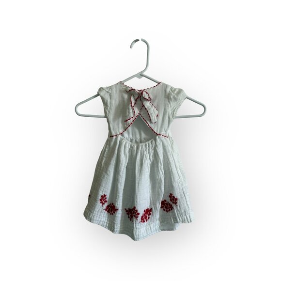 White with Red Embroidery Baby 24M Dress- Artisan NY - Picture 2 of 3